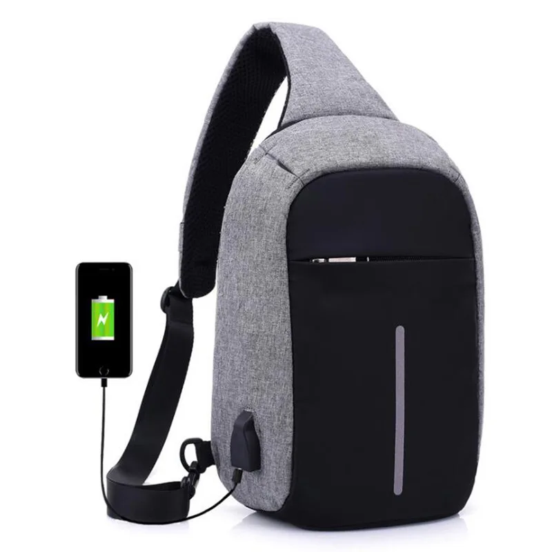 

USB Charging Reflective Stripe Men Waist Packs Sling Bag Crossbody Sport Shoulder Chest Bags Multi-Pocket Messenger Fanny Packs