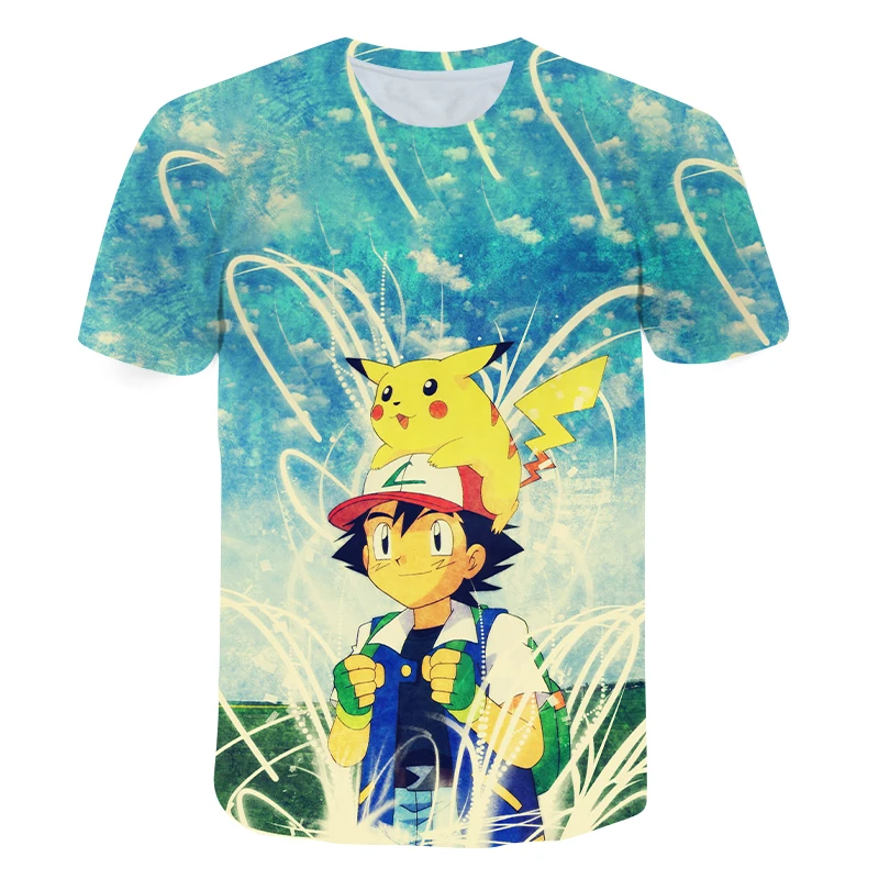 Летняя новая и интересная аниме футболка Пикачу для мальчиков девочек удобная
