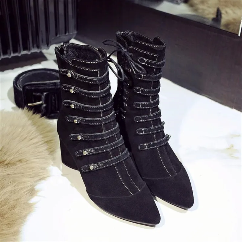 Murah Sepatu Bot Wanita Gaya Baru, Sepatu Bot Hangat Berkualitas Tinggi, Sepatu Bot Telanjang, Sepatu Bot Pendek Wanita Hak Persegi 4Cm 3-7 8 BBZAI
