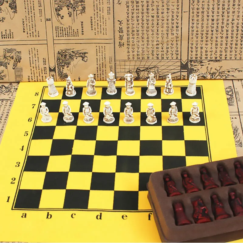 

Chess Small Qing Dynasty Resin Figures Leather Chessboard Children Gift