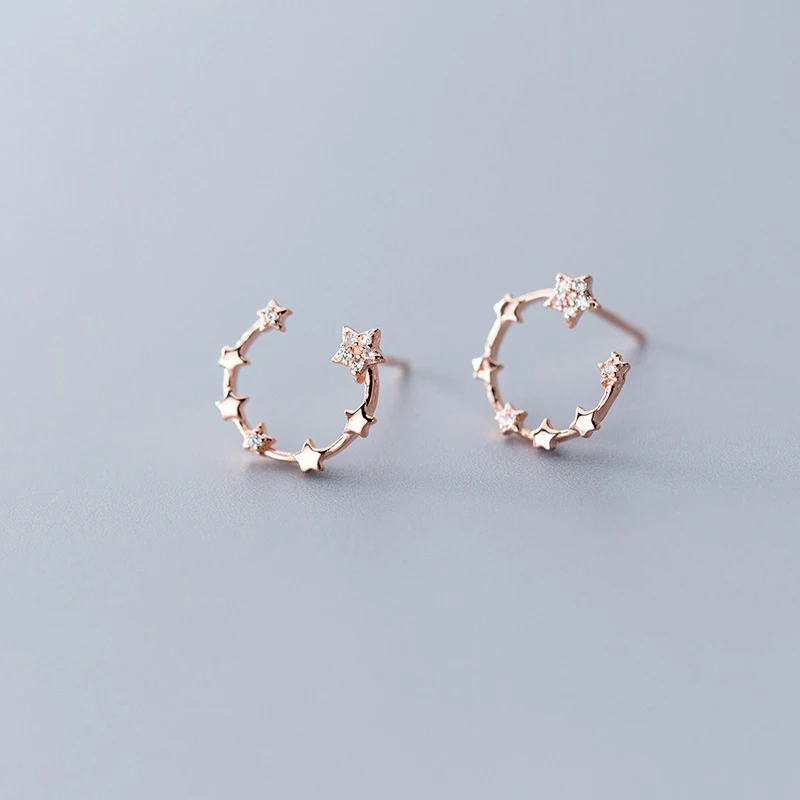 Женские серьги-гвоздики в виде Луны из серебра 100% пробы с фианитом | Украшения и