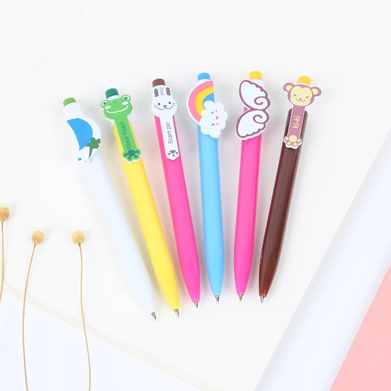 

6 pcs Cartoon roller tip pen 0.5mm ballpoint pens Blue ink Cute cat Rainbow Stationery Office accessories School supplies EB207