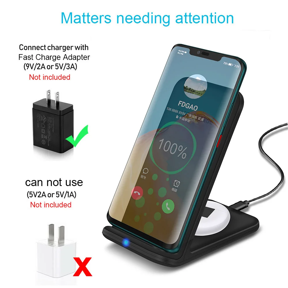 15w 2 in 1 qi wireless charger stand for iphone 13 12 11 xs xr x 8 airpods pro dual fast charging station for samsung s20 s10 s9 free global shipping