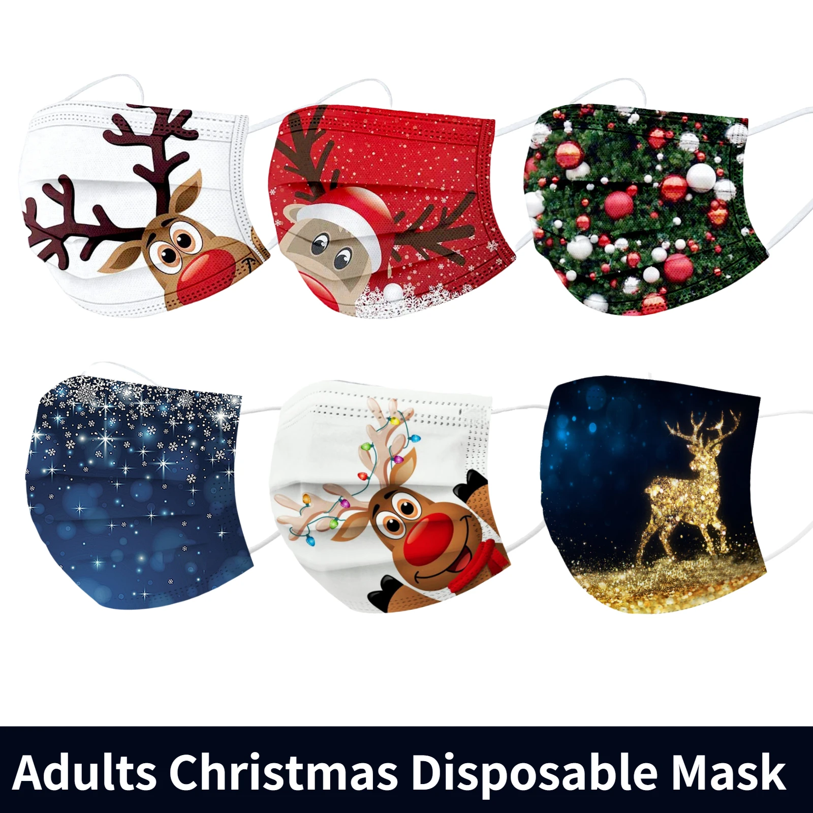 10pc Adult Christmas Printed Disposable Face Mask Mix Color Mascarillas Negras Mascarilla Navidad Masque Noir Halloween Cosplay | Красота и