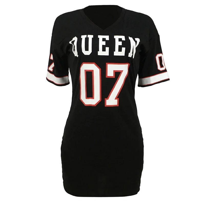 

Loose V Neck Sexy Mini Dress Robe Camiseta Vestidos T Shirt Dress Women Short Dress Hip Hop Queen Printed Long T Shirt