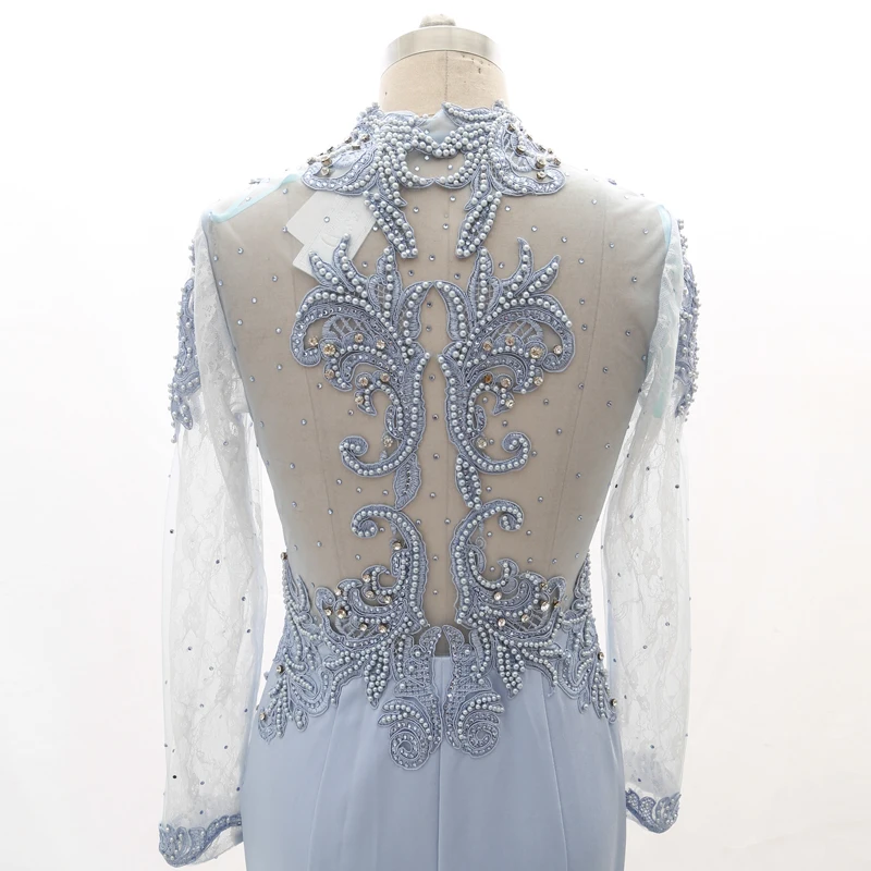 Stock Clean Long Mermaid Sexy Prom Dresses Full Beads Long Sleeves Evening Gown 210226-051