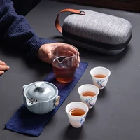 travel tea set portable japanese one pot fills three cups ru kiln ceramics gift
