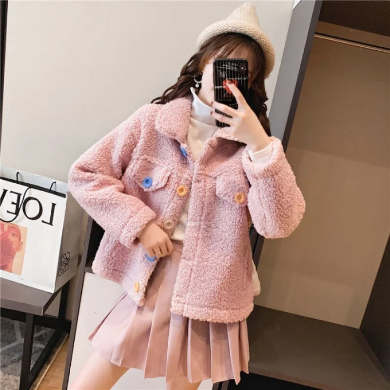 

Осенне-зимняя стеганая куртка из овечьей шерсти Новинка 2021 Студенческая Корейская версия свободный Теплый Универсальный Топ с длинным рук...