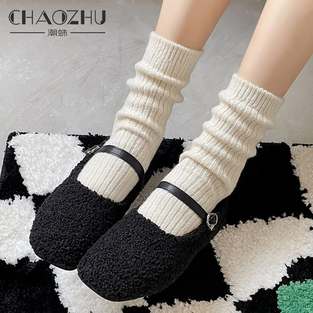 CHAOZHU High Quality New Thicken Rib Wool Solid Colors Winter Loose Socks Warm Snow Day Winter Outdoor Women Socks Fashion