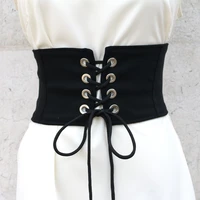 wide elastic stretch fabric waist belt for women slimming body shaper vintage tie wrap lace up corset dress waistband accessory