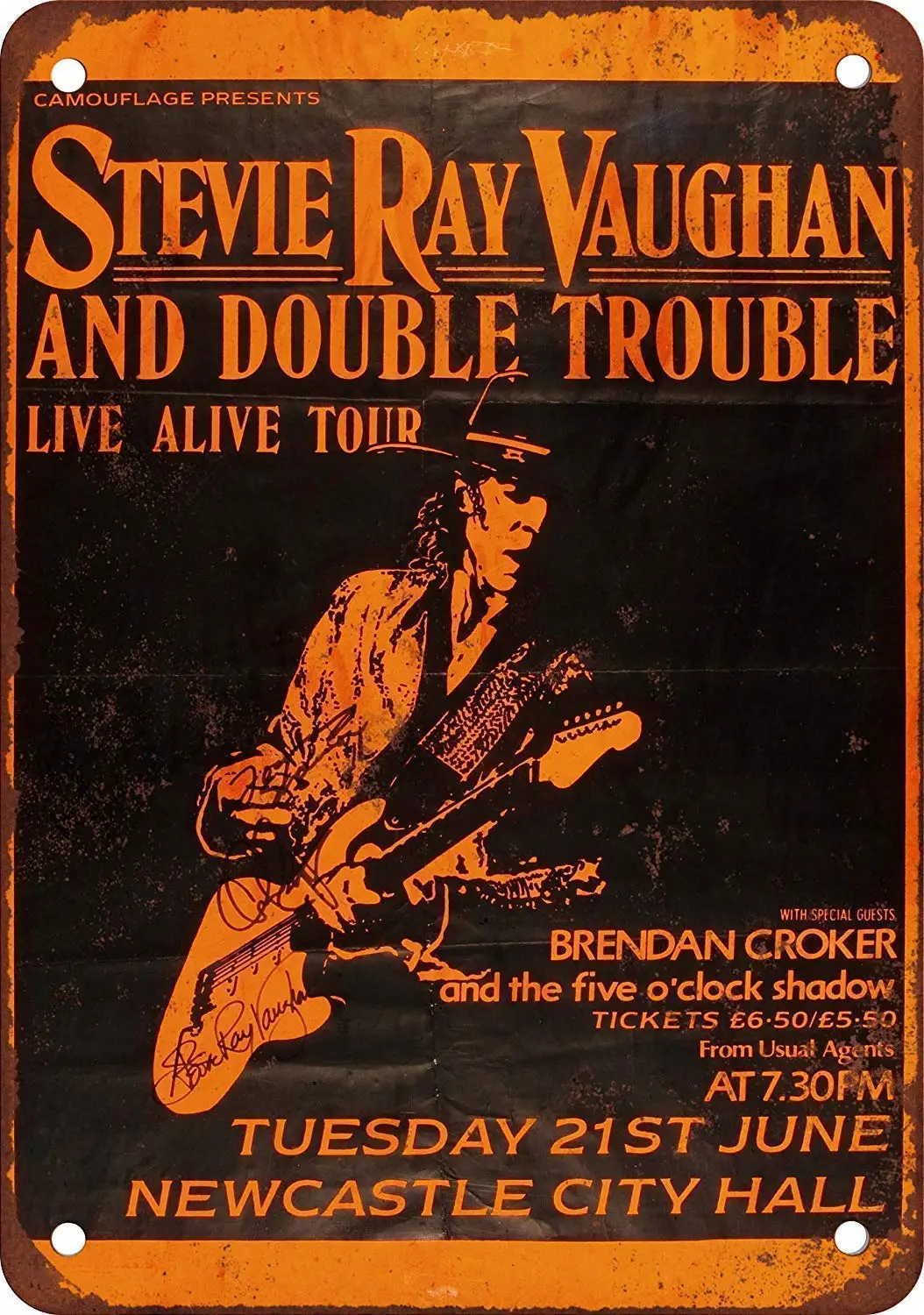 

Bobdsa Mrute Fashionable 1988 Stevie Ray Vaughn in Newcastle Vintage Look Reproduction 8X12 inches Metal tin Sign Vintage Signs