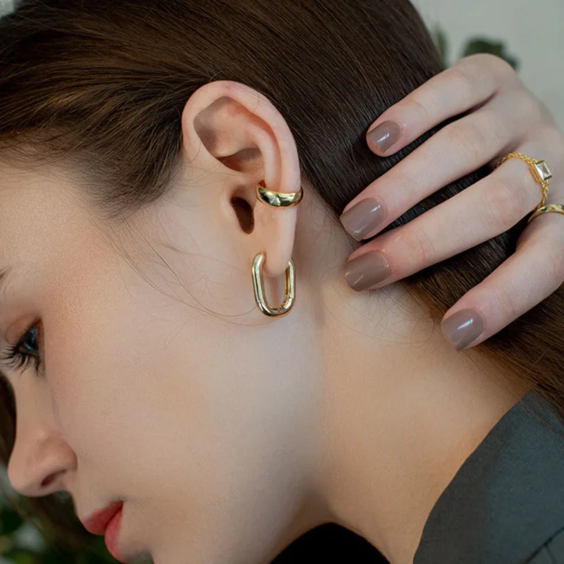 

French Simple Chunky Oval Brass Hoop Earring Elegant Geometric Gold U Shape Earring Fashion Women Jewelry Luxury