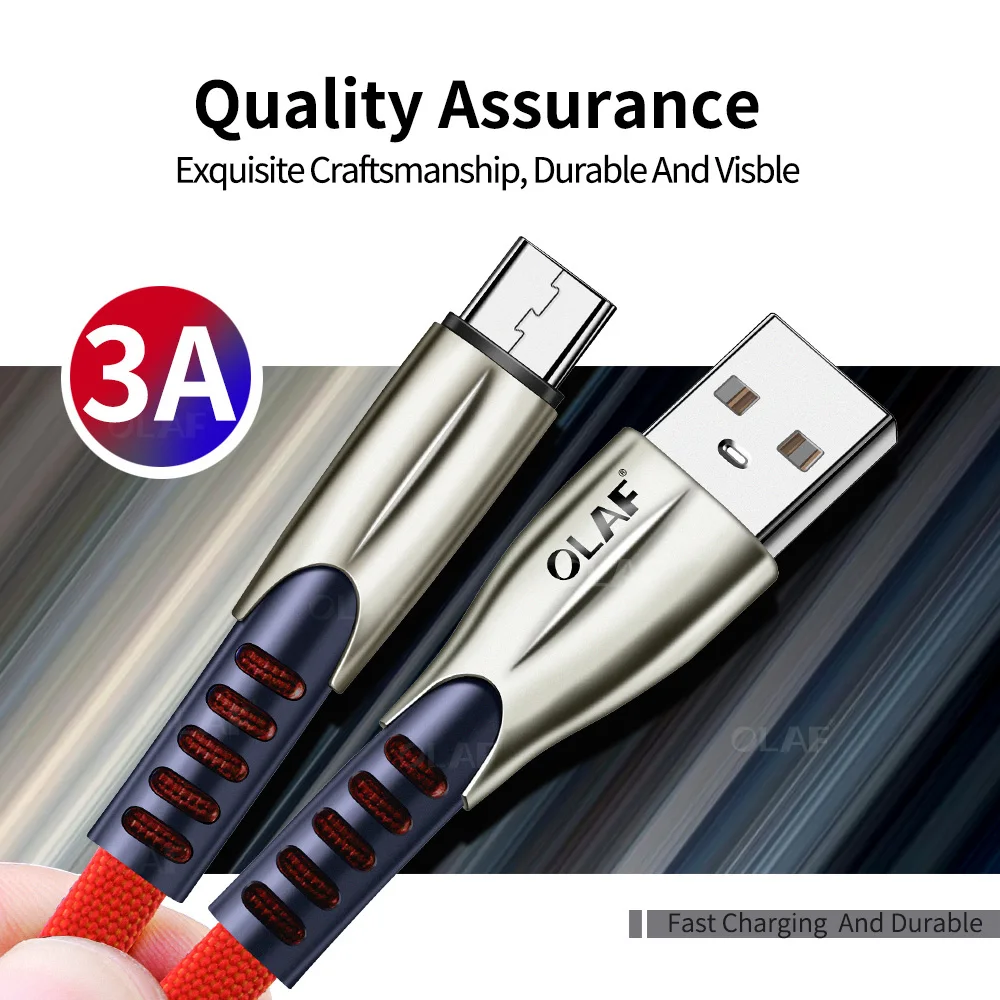 OLAF 1 м 2 3 Micro USB кабель 3A цинковый сплав Быстрая зарядка для Xiaomi Android мобильный