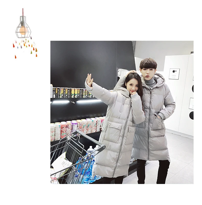 Couples Korean Slim men and women models over knee thickening long down jacket coat cotton men's cotton jacket winter Parkas