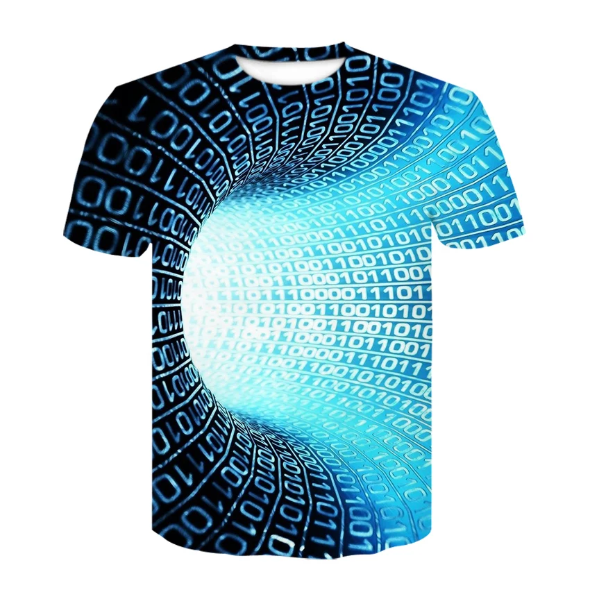 

Three-dimensional tunnel 3D printing mathematics letter tshirt men and women o-neck cool and fun T-shirt casual and breathable