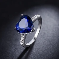 925 sterling silver female sweet ring 8mm blue crystal elegant wedding rings finger for women gril fashion jewelry