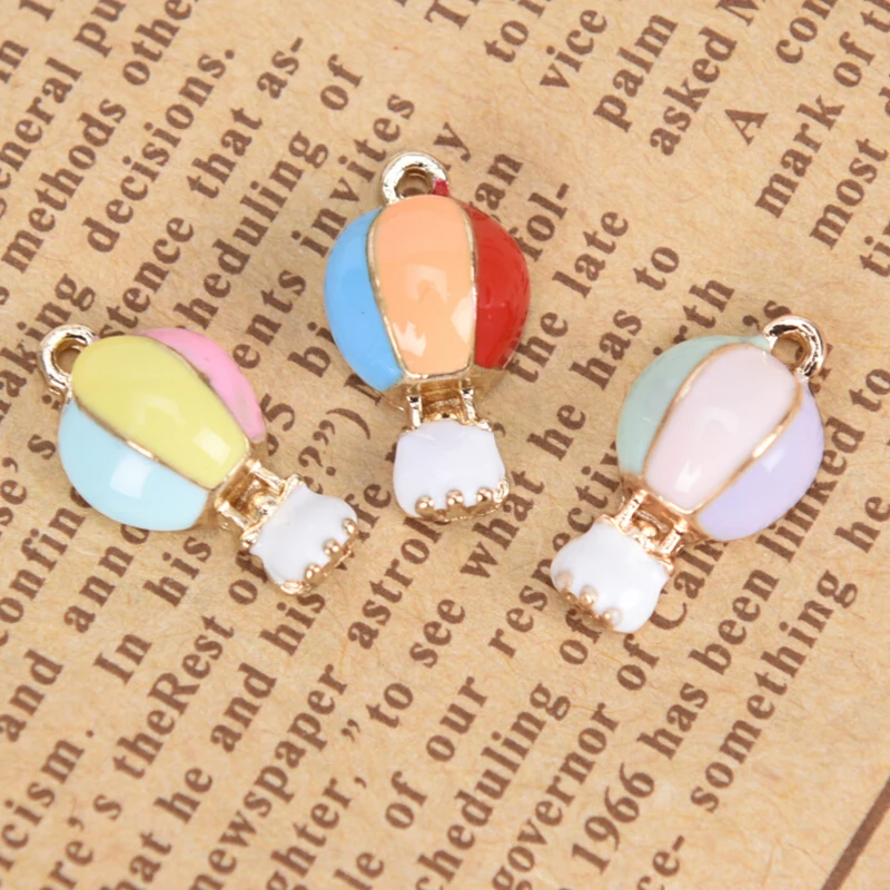 10Pcs/Set Mix Color Fashion Diy Gold Alloy Enamel Hot Air Balloon Charms Metal Pendants For Bracelet Earring Jewelry Making | Украшения и