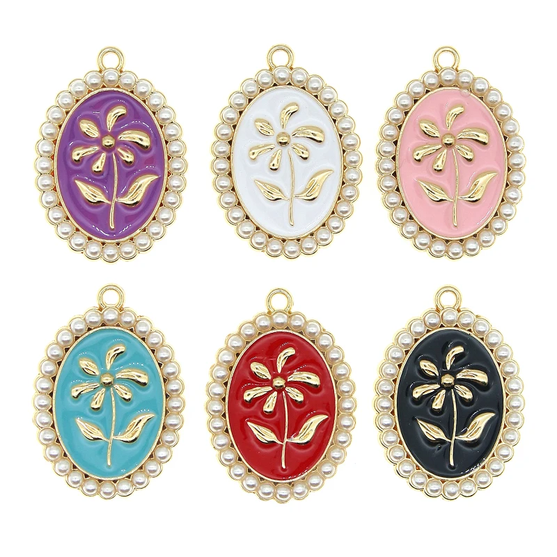 Жемчужный медальон с эмалью и хризантемой 10 шт. 20*28 мм | Украшения аксессуары