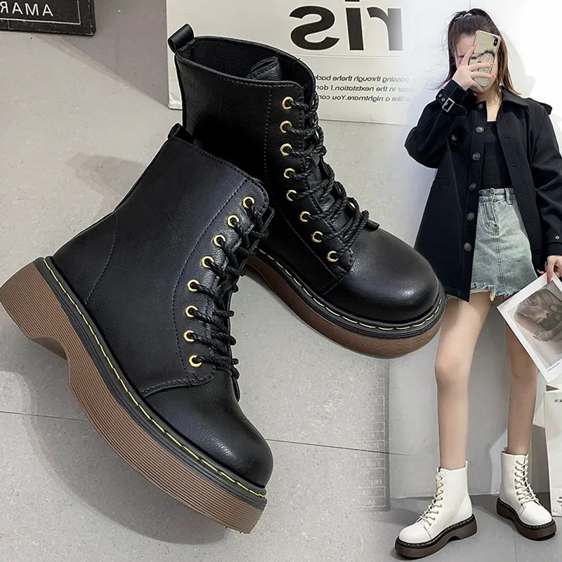 

Ladies New Women's Shoes Luxury Designer Round Toe Flat Heel Lace-up Ladies Fashion Rubber Ankle Boots Lace-up Women's Boots