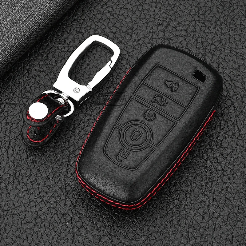 Car Leather Key Case Chain For Ford Mondeo Explorer Edge Expedition F-450 F-350 F150 Fusion Mustang Everest 5 Buttons 2017-2019 |