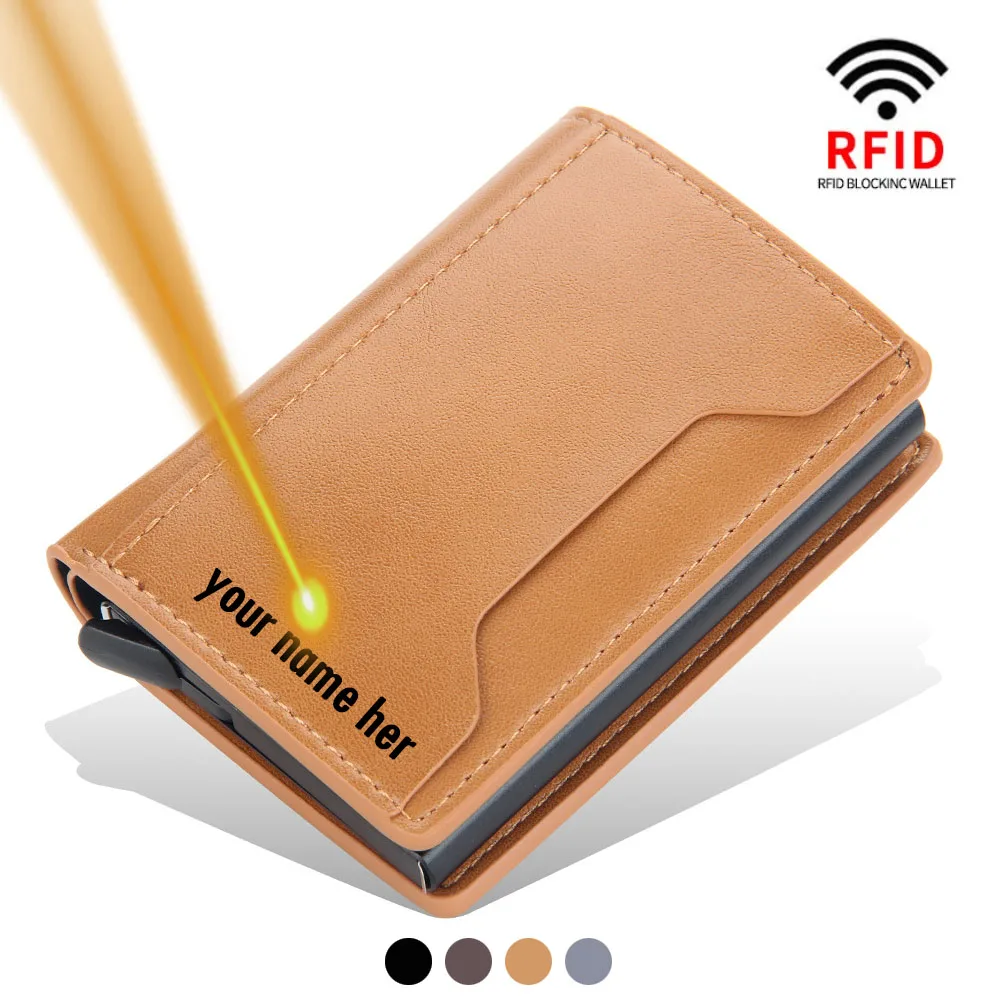 

2021 Anti Rfid Card Holder Case Men Wallets Business Id Credit Bank Cardholder Bag Male Slim Metal Leather Smart Magic Wallet