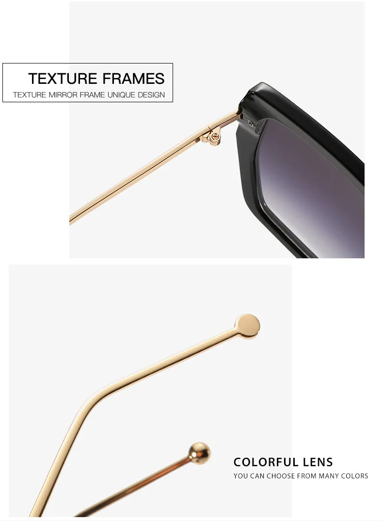 

2021 Fashion Oversized Square Sunglasses Women Men Vintage Big Frame Metal Gradient Eyewear Shades UV400 Sun Glasses