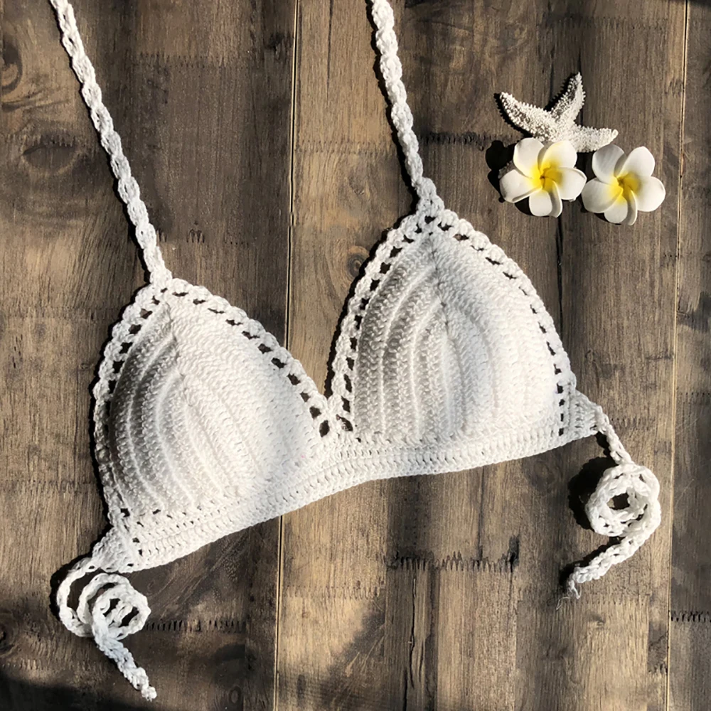 Модный женский летний сексуальный вязаный бюстгальтер бикини с открытой спиной