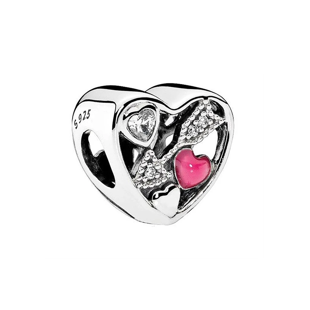 Fashion New 100% 925 Silver Heart Beads for DIY Charm Bracelet High End 1:1 Original Valentine's Day Gift Free Shipping | Украшения и