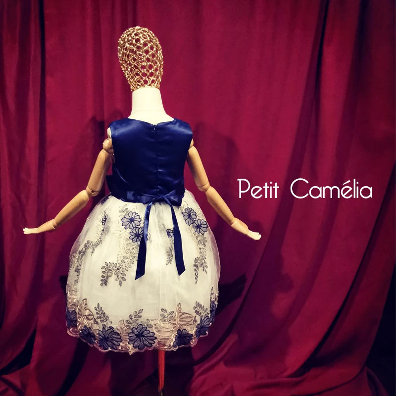 Petit Camelia/Элегантные вечерние платья с цветочной вышивкой и бантом; свадебное платье; Детский костюм; платье принцессы для девочек; одежда для детей
