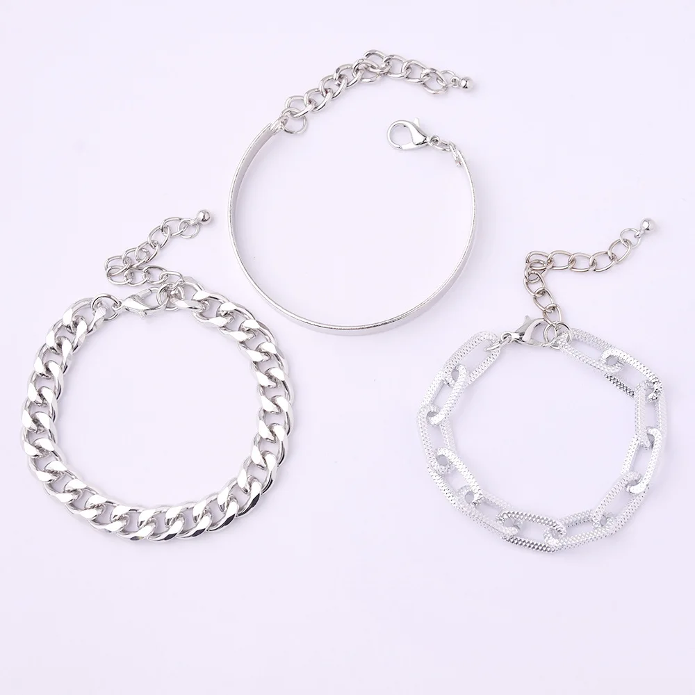 

3pcs Punk Curb Cuban Chain Bracelets Set for Women Miami Boho Thick Gold Color Charm Bracelets Bangles Fashion Jewelry
