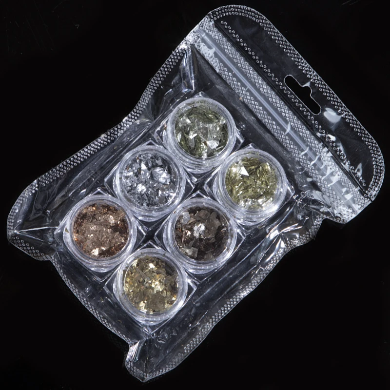 6 шт./компл. голографические Блестки для ногтей порошок хлопья золотые серебряные