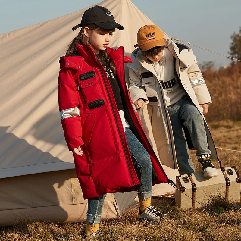 Парка для мальчиков зимняя теплая куртка пальто на утином пуху больших детей