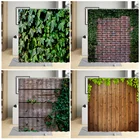 Занавеска для душа с листьями весенних растений, s Зеленая Деревянная штора в виде листьев старой доски, кирпичной стены для ванной, декоративная ткань с крючком, моющаяся