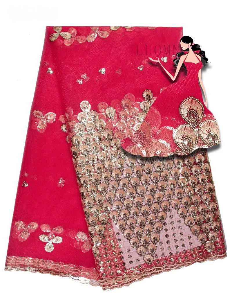 Винная Тюлевая кружевная ткань с блестками отделка африканская французская