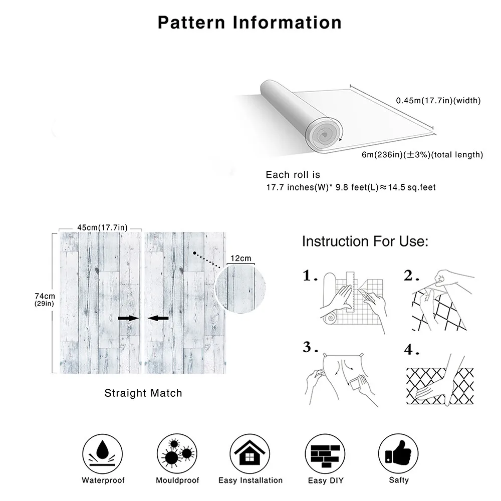 

Peel and Stick Wood Wallpaper Scandinavian Style Vinyl Self-Adhesive Vintage Faux Wood Contact Paper For Home Decor