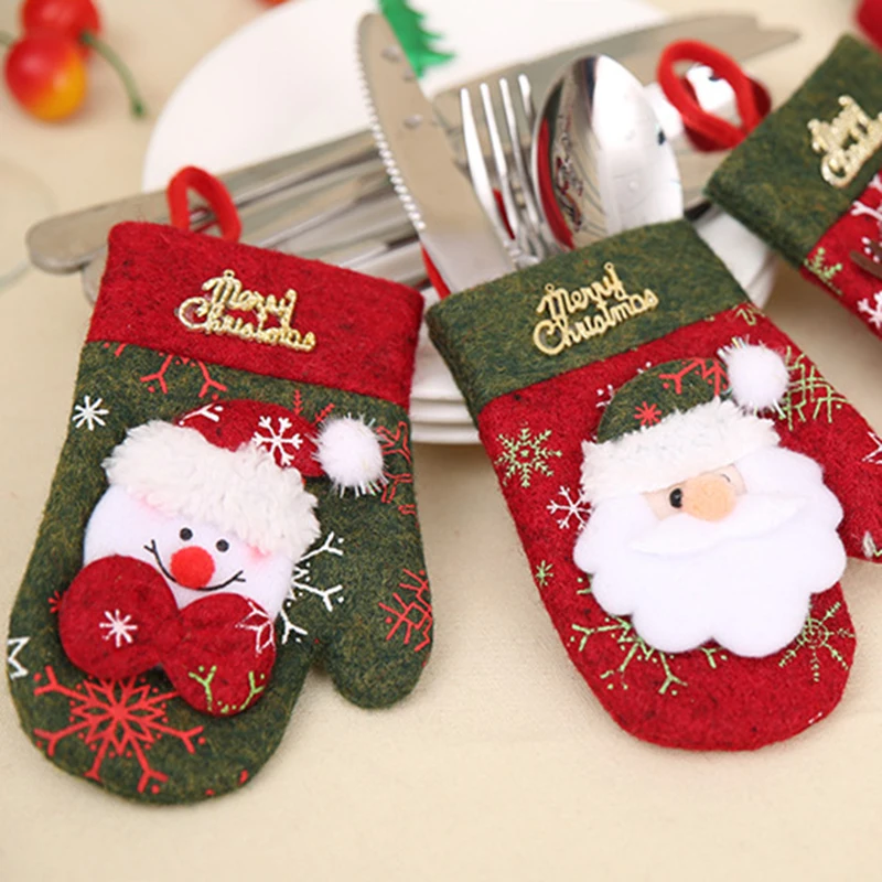 

Noel Moose Christmas New Year 2021 Pocket Fork Knife Cutlery Holder Bag Home Party Table Dinner Decorations for Home Tableware