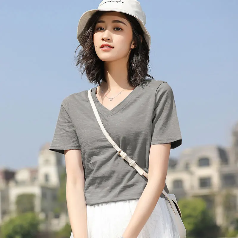 

FashionLogo Printing T Shirts Women's brown Short Sleeve Fashion 100% cotton Female red T-Shirts