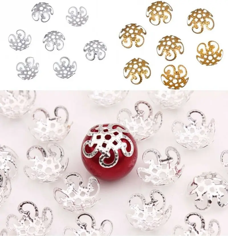 

200Pcs Metal Hollow Five Petals Flower Filigree Beads Caps for Jewelry Making Diy End Spacer Beads Bracelet Necklace Accessories