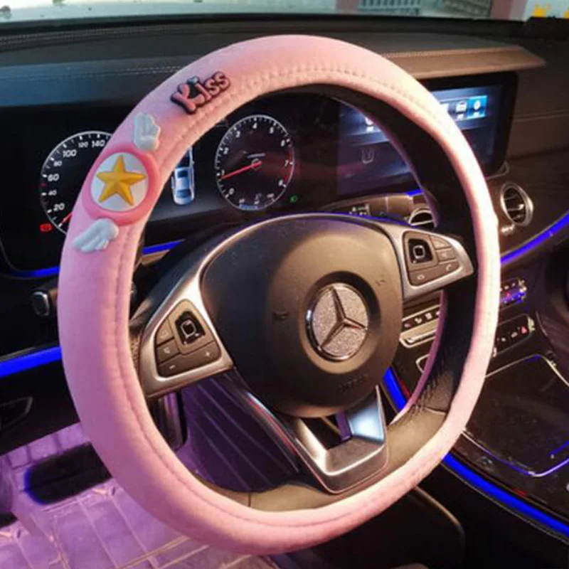 

Car steering wheel cover universal anti-skid winter warmth short plush handlebar cover for 37-38cm cute girls car accessories