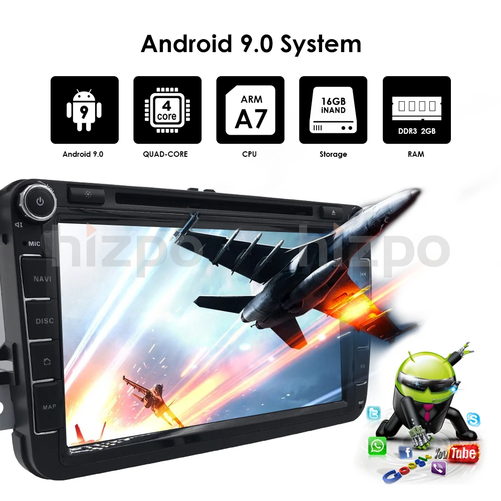 Android 9,0 HD1024* 600 DVD плеер радио для VW Polo Jetta Tiguan passat b6 cc fabia 4GWIFI gps Навигация головного устройства 2din 2 грамм