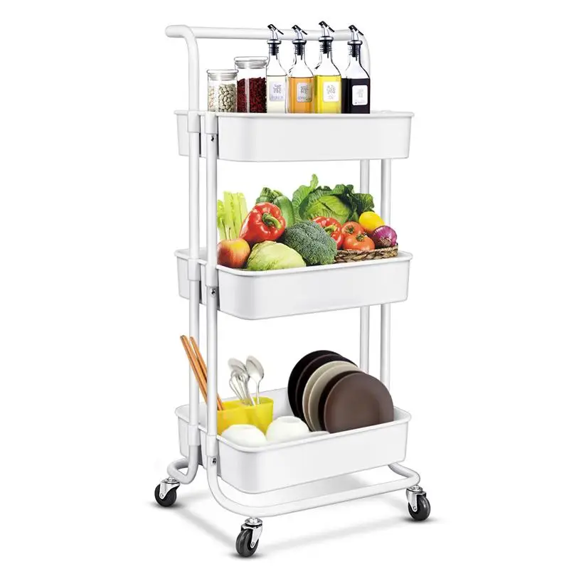 3 уровня утилита тележка прокатки металлический органайзер корзина полки для