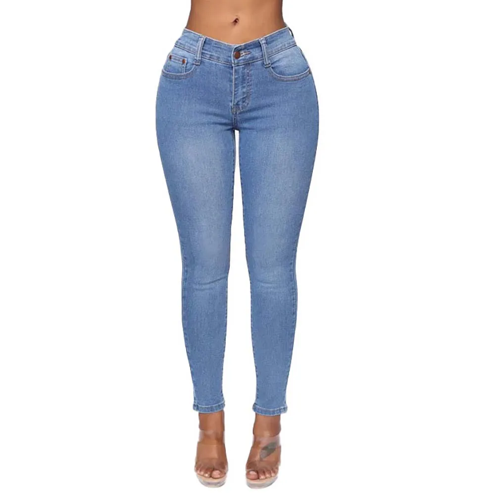 

VICABO/женские джинсы с разорванными дурами и светильник синие эластичные длинные узкие брюки на молнии, высокая талия, с карманами, повседнев...