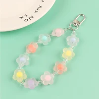 cute candy color flower beads lanyard keychain for women keyring car key holder bag backpack decor case pendent graduate gifts