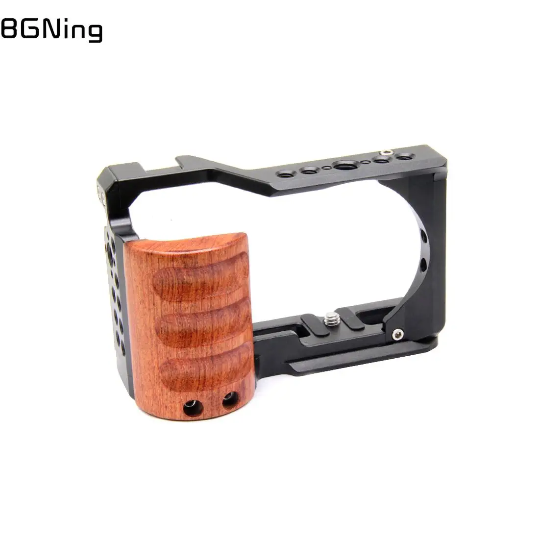 

Aluminum Alloy Camera Cage with Wooden Handle Grip for Sony ZV-E10 Protective Case with Cold Shoe Mount SLR Accessories