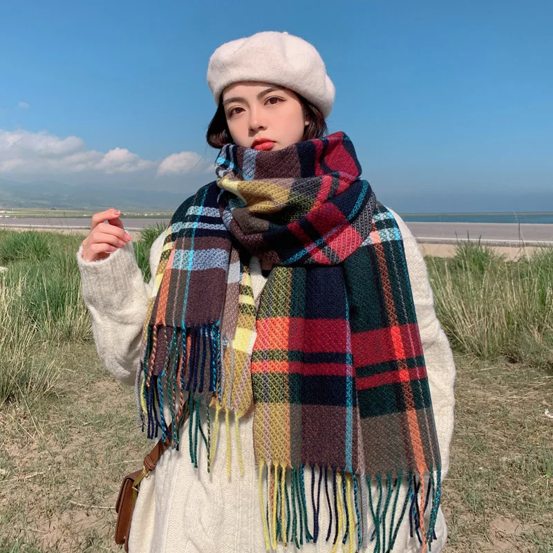 Шарф женский в Японскую клетку зимний 2021 Новое поступление шарфов |
