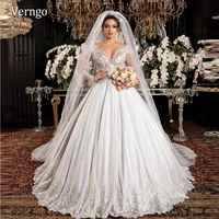 verngo luxury dubai arabic lace applique wedding dress for bridal long sleeves beads sparkly tulle v neck 2021 bride gowns