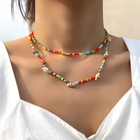 aprilwell 2 pcs boho chain necklaces set for women colorful bead shell pearl %c5%82a%c5%84cuch collier aesthetic 2021 y2k jewelry egirl