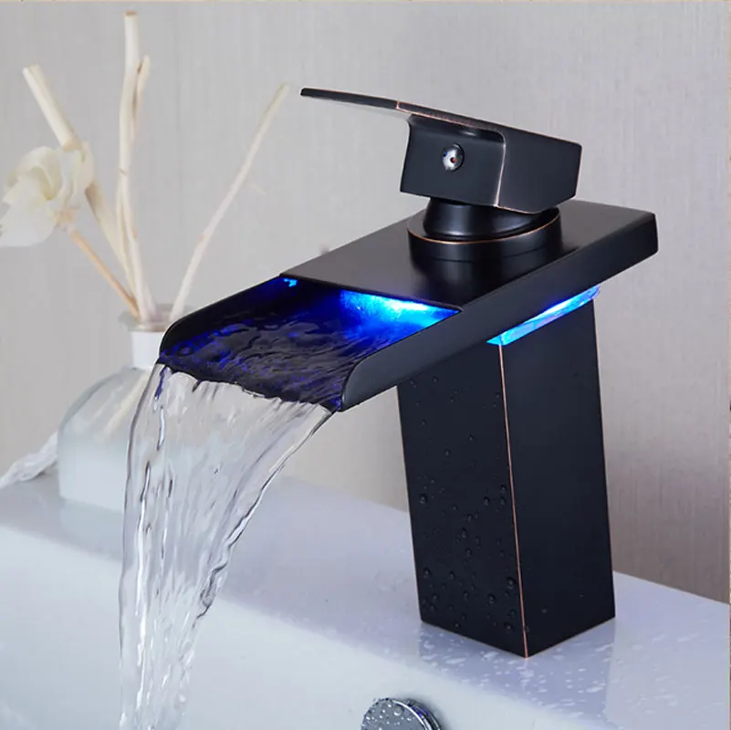 Светодиодный раковина для раковины кран водопада смесители изменение цвета с