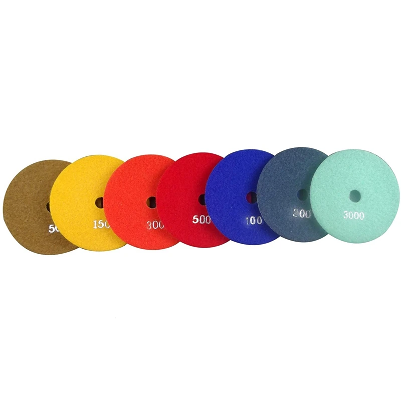 

7Pcs Diamond Polishing Pads 5 Inch Wet Polishing Pads Grinding Disc Set Granite Stone Concrete Marble