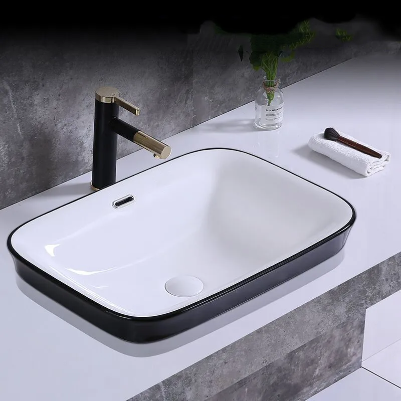 

Bathroom Sink Ceramic Black White Square Wash Basin Countertop Sinks Drainer Nordic Ceramic Washbasin Art Basin Shampoo Bowl